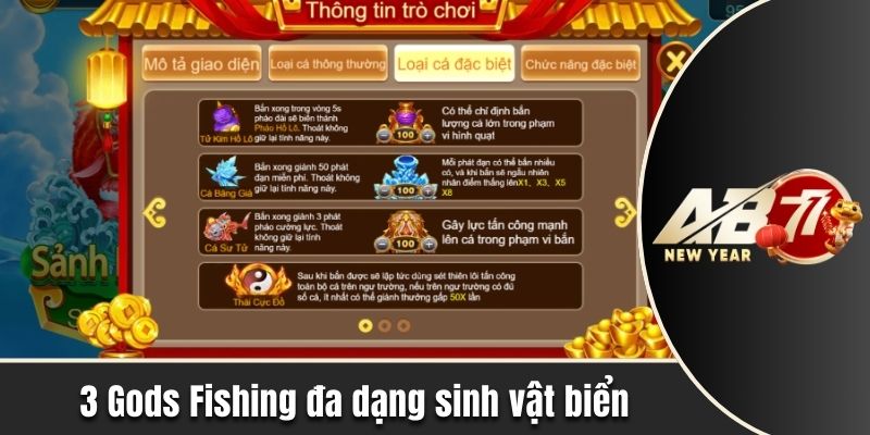 3 Gods Fishing đa dạng sinh vật biển với hệ số thưởng hấp dẫn