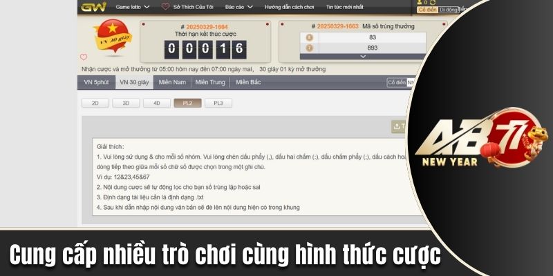 Cung cấp nhiều trò chơi cùng hình thức cược