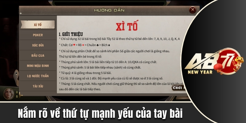 Nắm rõ về thứ tự mạnh yếu của tay bài