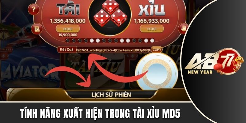 Tính năng có trong giao diện game Tài xỉu MD5